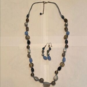 Elegant Blue and Brown Beaded Necklace and Earring Set